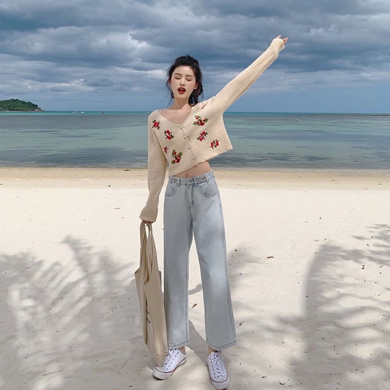 Áo Dệt Kim 172091Áo Khoác Cardigan Dệt Kim Thêu Họa Tiết Xinh Xắn Thời Trang Mùa Thu Cho Nữ