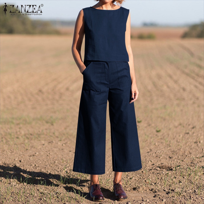 Set đồ ZANZEA gồm áo thun không tay và quần ống rộng thời trang dành cho nữ