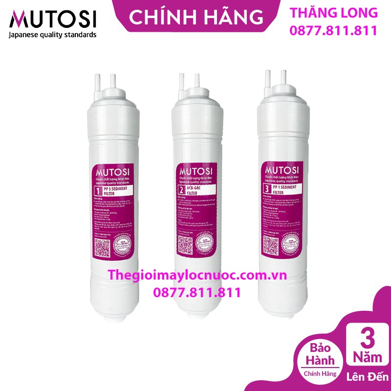 Bộ 3 LÕI ĐÚC thay nhanh 1-2-3 Mutosi số 1-2-3 - Hàng chính hãng (Dùng cho máy lọc nước MP370,MP390...)