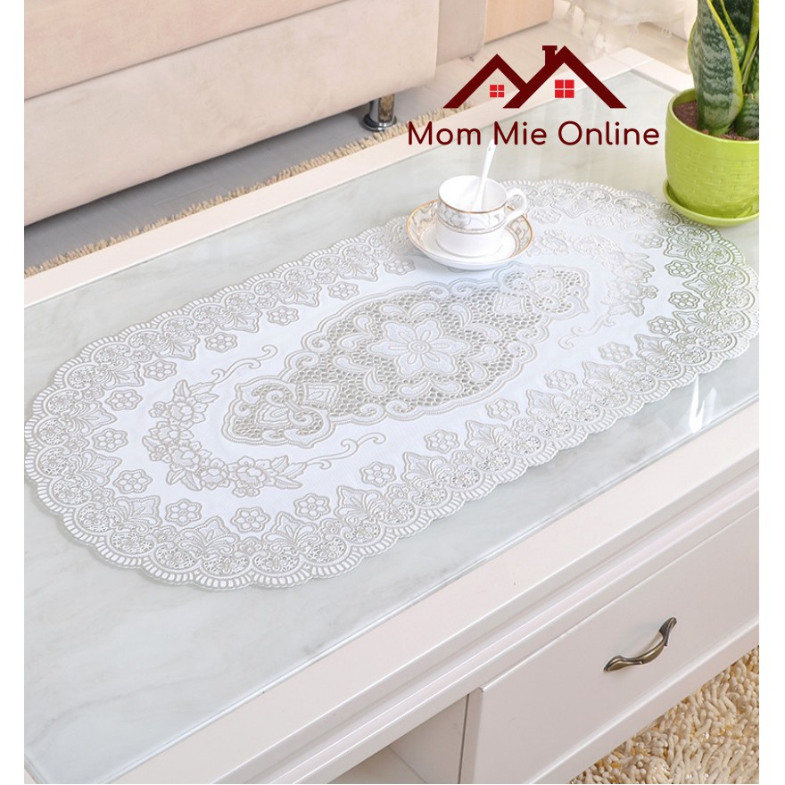 [40×83cm] Khăn trải bàn hoa văn dập nổi sang trọng loại Nhỏ - Màu bạc - A001