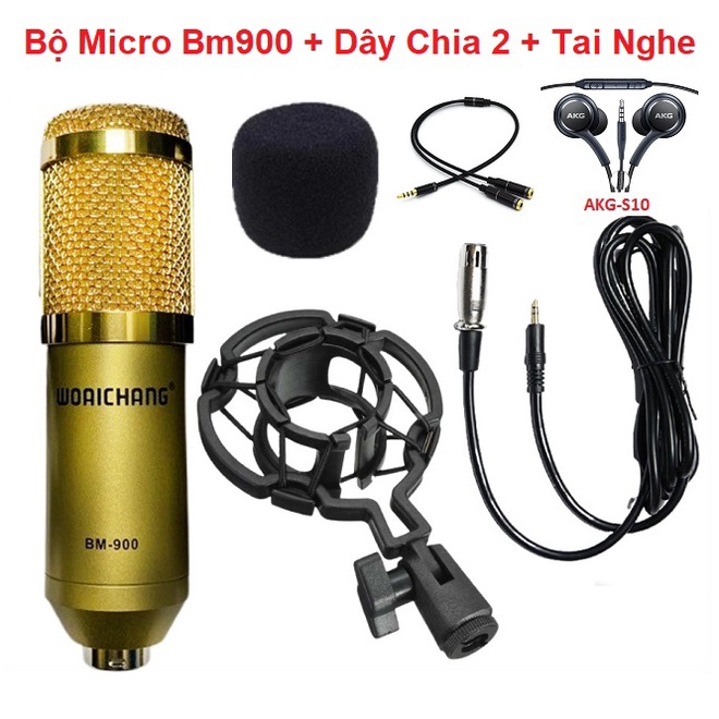 Bộ Micro Thu Âm, Tặng Tai Nghe AKG-S10 Tặng Dây Chia 2 - Chuyên Học Online, Học Zoom - Hát Karaoke Trên App