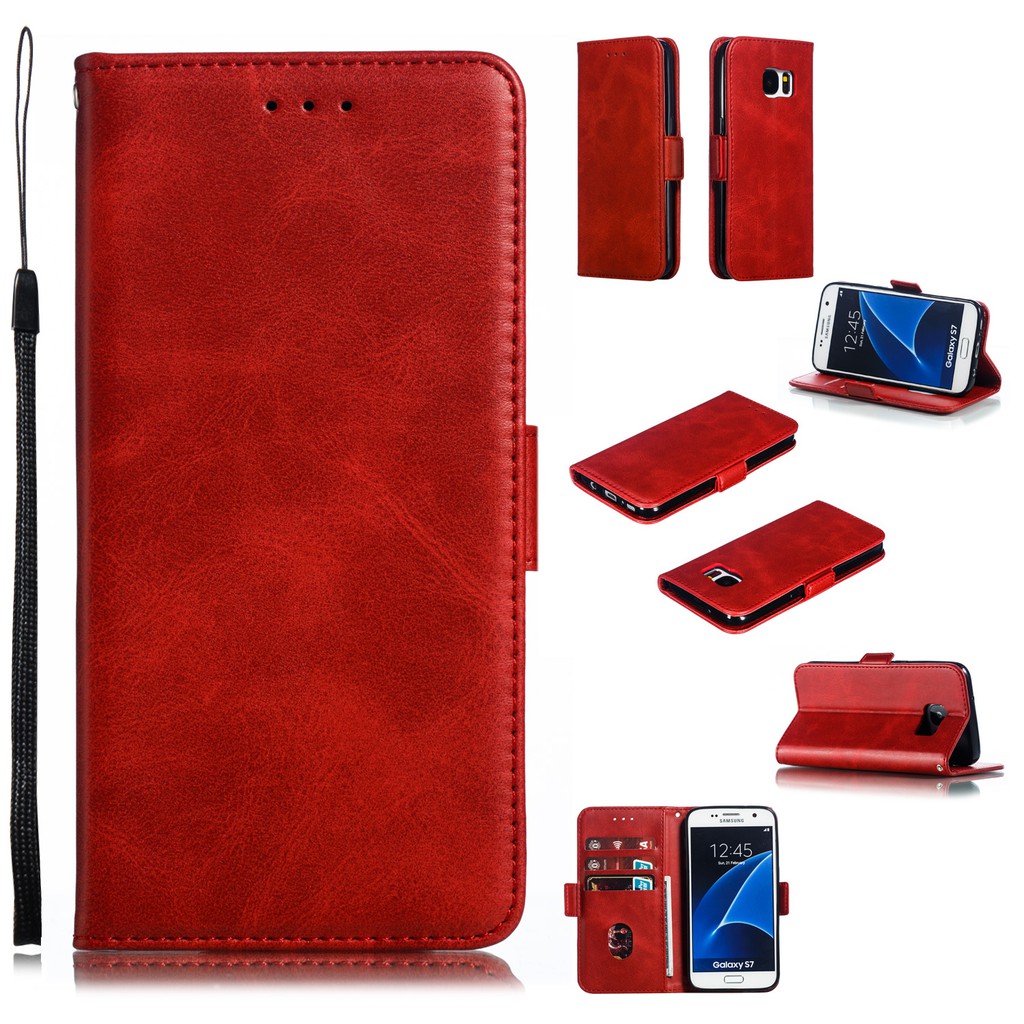 Bao da điện thoại nắp gập màu trơn cho Samsung S7/S7 Edge | BigBuy360 - bigbuy360.vn