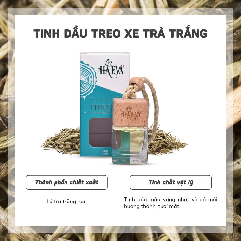 Tinh dầu Treo Xe Trà Trắng Haeva 5ml, giúp khử mùi ô tô, phòng ngủ, tủ quần áo, nhà  vệ  sinh, chống say xe