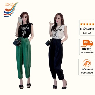 Quần đũi lửng baggy chất đũi lụa cạp cao siêu xinh nữ MẪU mới 2022 đính khuy cạp