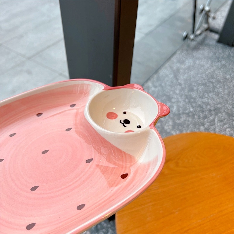 Bộ chén bát đĩa sứ gấu hồng dễ thương cao cấp bát đĩa sứ decor
