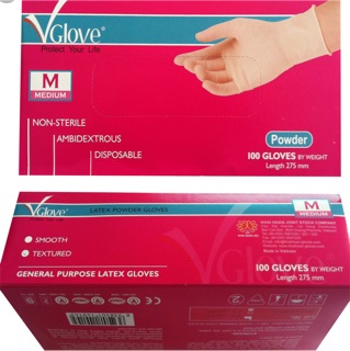 Găng tay y tế Vglove A2 dài 27.5 cm có bột loại dày