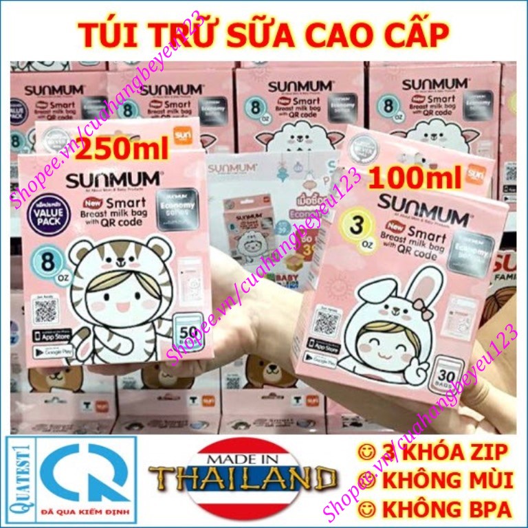 100ml / 250ml - Túi trữ sữa Mẹ cao cấp Sunmum Hồng không BPA - Thái Lan