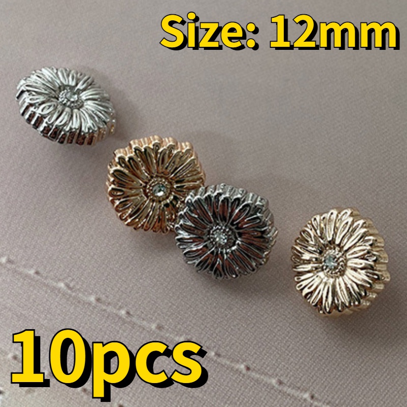10 Khuy Măng Sét Kim Loại Hình Hoa Cúc Đính Hạt Giả Kim Cương