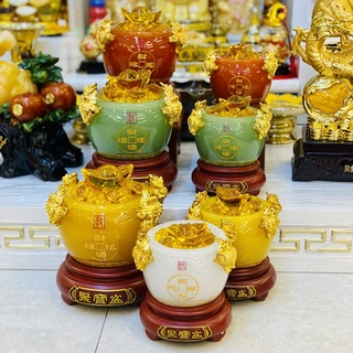 Bát tụ bảo ngọc, chậu vàng phong thủy, bát ngọc đá onix kích tài lộc để ban thần tài két sắt, kt 20cm