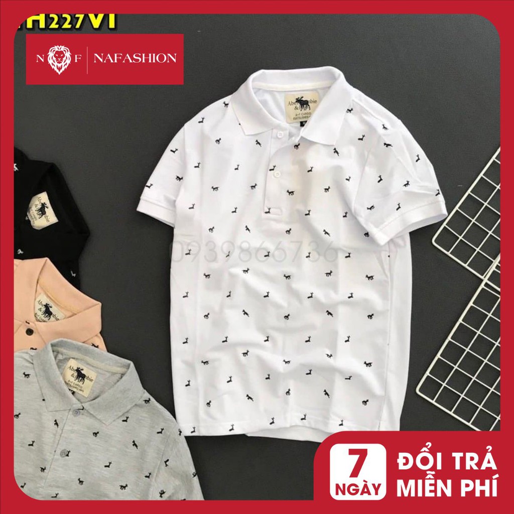 Áo thun Polo nam DEER  in tràn thân, vải cá sấu Cotton xuất xịn,chuẩn form,trẻ trung- năng động,Trắng