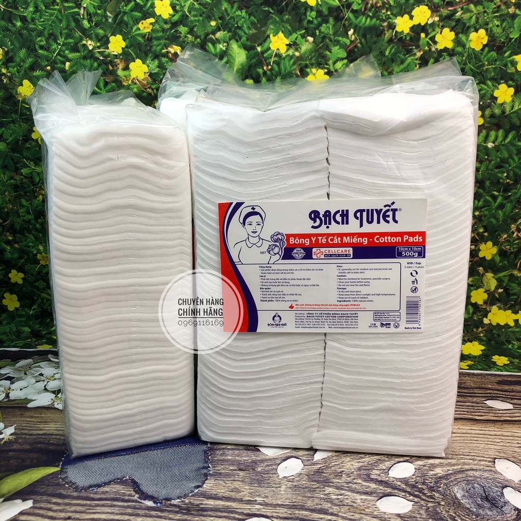 Bông Cắt Miếng Sẵn 0,5kg 10x10cm Vệ Sinh cho mẹ & bé - Hàng Chính Hãng Bông Bạch Tuyết