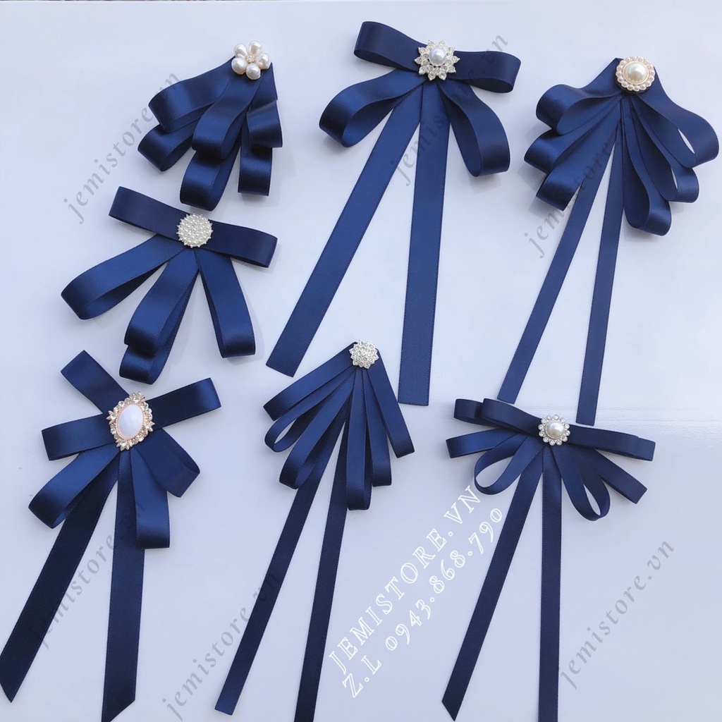 Nơ cài áo, tag cài áo nữ màu navy (nhiều mẫu)