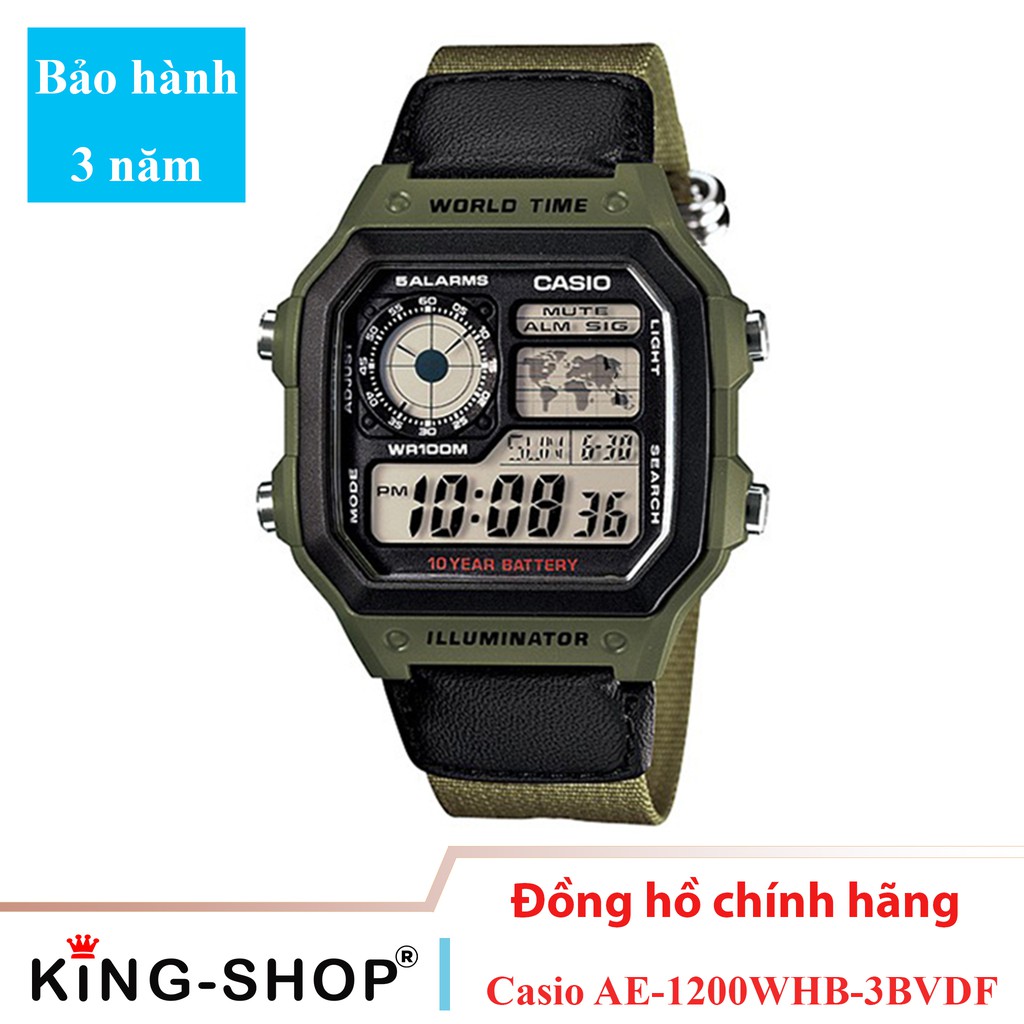 Đồng hồ nam Casio Standard thể thao, điện tử giá rẻ - Dây vải, chống nước 10ATM (AE-1200WHB-3BVDF)