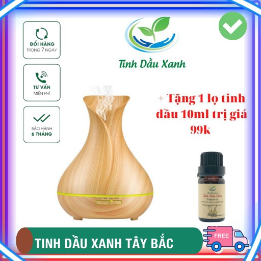 Máy khuếch tán tinh dầu 🍀Cao Cấp🍀Máy Xông Tinh Dầu Xanh Tulip tặng kèm tinh dầu 10ml ( được chọn mùi)