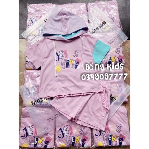 Bộ Hè Hoodie Bé Gái JELISPOON Hồng