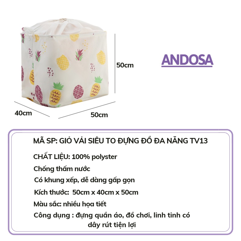 Túi vải đựng quần áo chăn màn đồ dơ giỏ vải canvas vuông đựng đồ đa năng gấp gọn ChiChi TV13