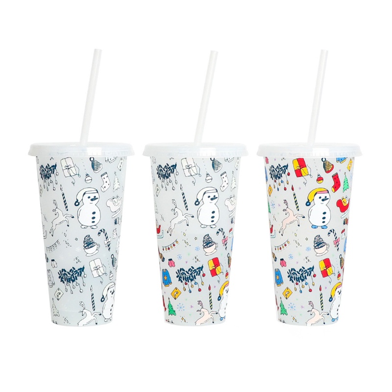Cốc uống nước 25oz có nắp đậy và ống hút thay đổi màu sắc theo nhiệt độ