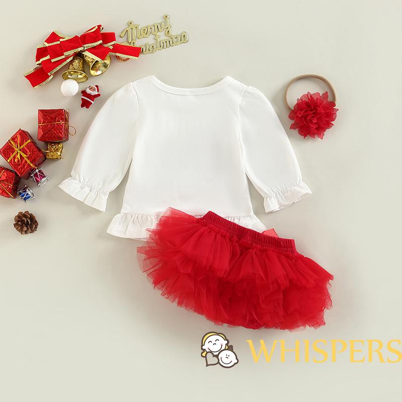 Set Áo Thun Tay Dài In Hình Ông Già Noel / Chữ Kèm Quần Short Và Băng Đô Phối Lưới Thời Trang Giáng Sinh Cho Bé Gái