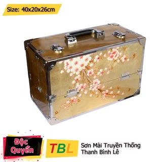 Cốp sơn mài cao cấp Hana đựng mỹ phẩm, đồ phun xăm, nail, nối mi, dát vàng cẩn vỏ trứng, họa tiết vẽ tay size 40x20x26cm