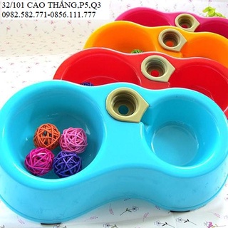 Bát Đôi Gắn Bình Cấp Nước Tự Động , Bát ăn đôi Cho Chó Mèo ,Bát kèm bình nước cho thú cưng