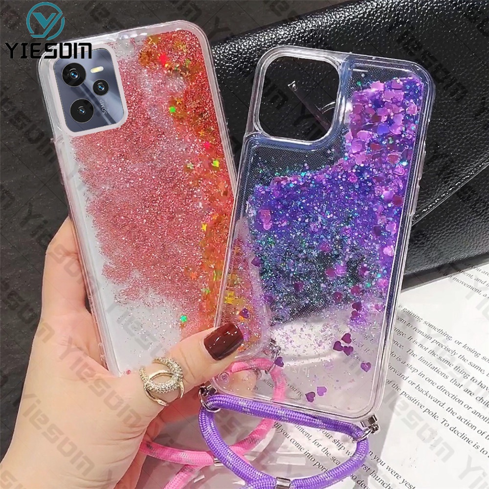 Ốp Điện Thoại Silicone Mềm Đính Kim Tuyến Kèm Dây Cho Realme C35 C21 C15 C17 C11 C3 C2 C1 Realme 9i 6 5 9 Pro Plus