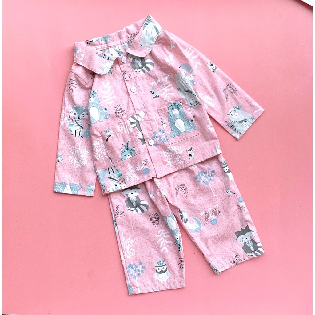 Set quần áo trẻ em bộ đồ ngủ pijama thô lụa cho bé trai bé gái dài tay thoáng mát size từ  6-18kg GELU KIDS-GLB010