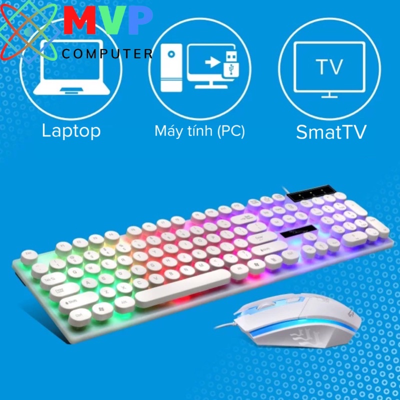 Bàn Phím Chuột Máy Tính Laptop Giả Cơ Có Dây G21 Nút Tròn Có Đèn LED Cao Cấp Giảm Tiếng Ồn Chơi Game Làm Việc Trắng Đen