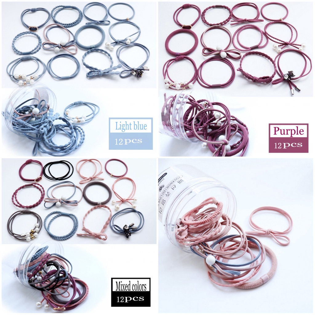 Set 12 dây buộc tóc co giãn thiết kế xinh xắn thời trang dành cho nữ