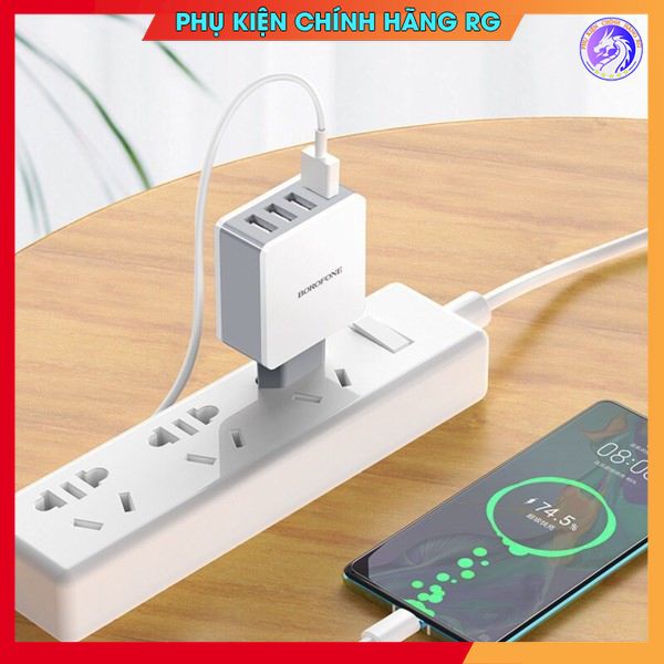 Cốc sạc nhanh 4 cổng Borofone BA43A củ sạc nhanh QC3.0 QC2.0 bảo hành 12 tháng
