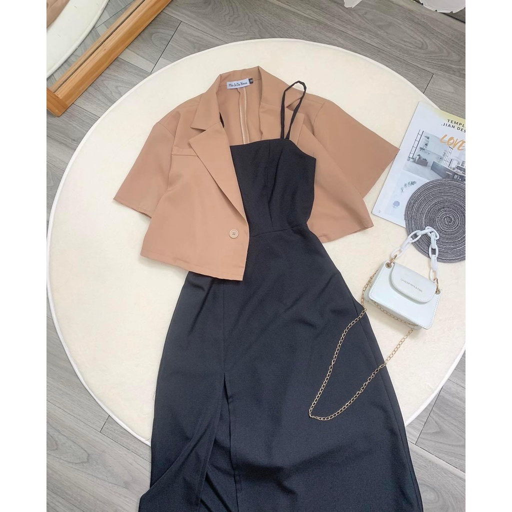SET ĐẦM HAI DÂY + KHOÁC VEST- CÔNG SỞ - SET ĐẦM XẺ TÀ - VEST CROPTOP - MÈO INDA HOUSE