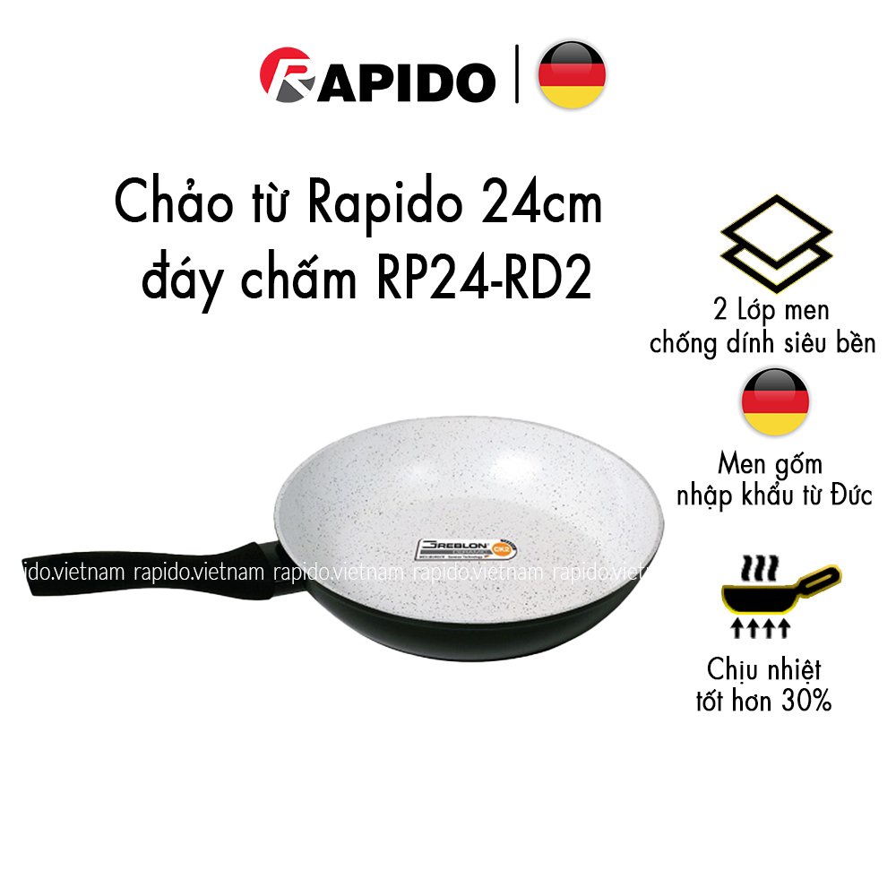 Chảo Chống Dính, Chảo Từ Rapido 24cm, 26cm, 28cm,30cm, Đáy Chấm, Nhôm Đúc Nguyên Khối - TQ030
