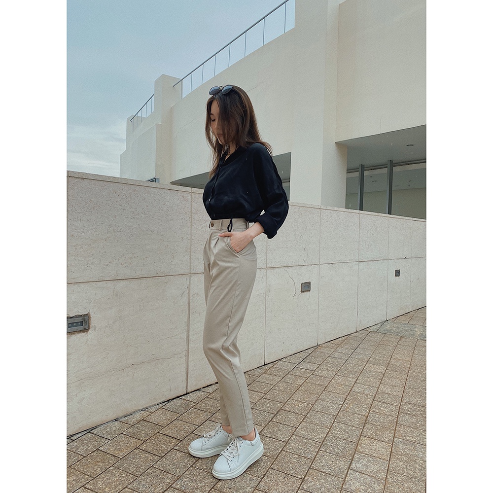 Quần tây nữ baggy LUCETFASHION đen kem cao cấp