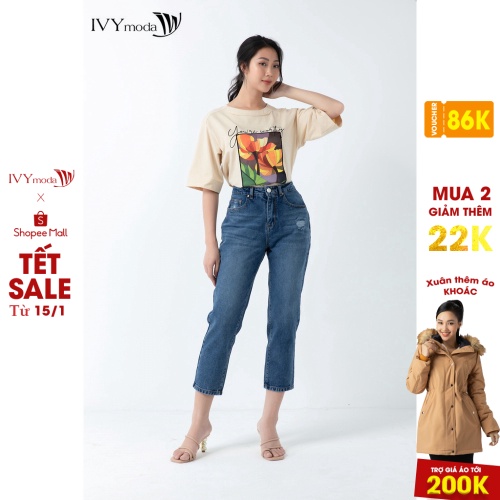 Quần jeans nữ xanh lơ IVY moda MS 25B8053