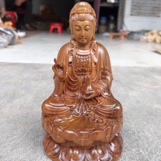 Tượng Phật Quan Âm Mini, Tượng Để Xe Hơi, Tượng Trang Trí Oto, Gỗ Bách Xanh, Cao 16cm Rộng 9cm