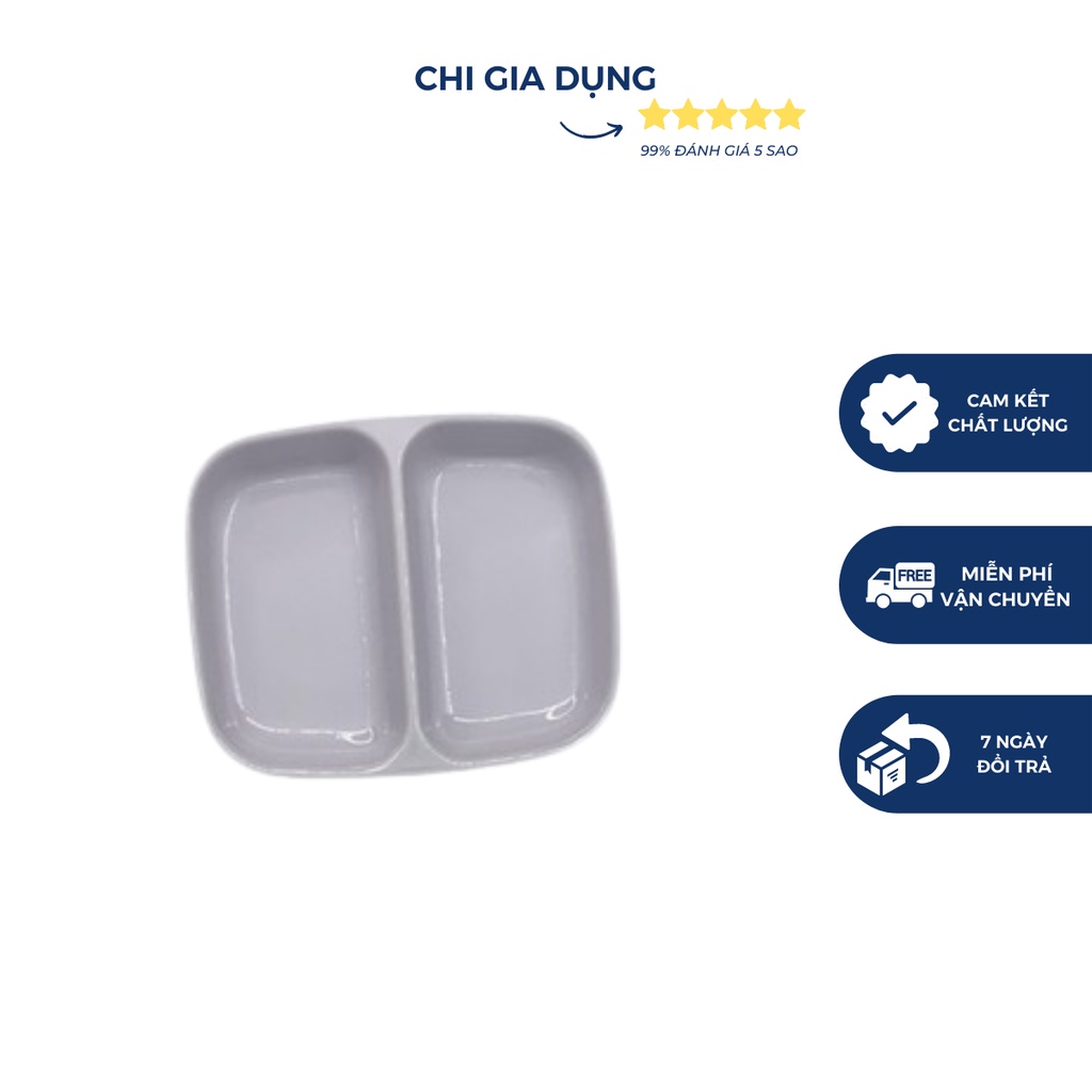 Đĩa chấm phíp 2 ngăn Việt Nhật, bát đựng gia vị nước chấm, đĩa đựng gia vị 2 ngăn mini nhỏ gọn tiện lợi