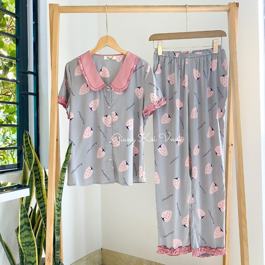 Bộ pijama lụa Mochi chính hãng cổ bèo dễ thương Giangkoivnxk