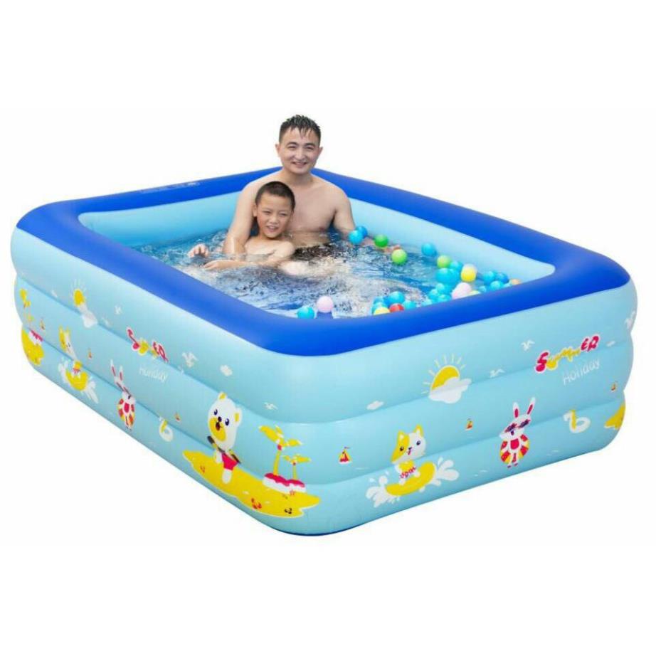 Bể bơi cho bé cao cấp Pikaboo hình chữ nhật đủ kích cỡ 2-3 tầng đáy 2 lớp chống trượt bền đẹp