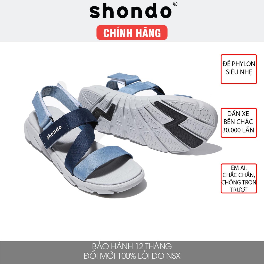 Giày Sandal Nam SHONDO F6 sport kiểu dáng thể thao cùng đế phylon cao 3.5cm đi nhẹ và êm Màu Xanh