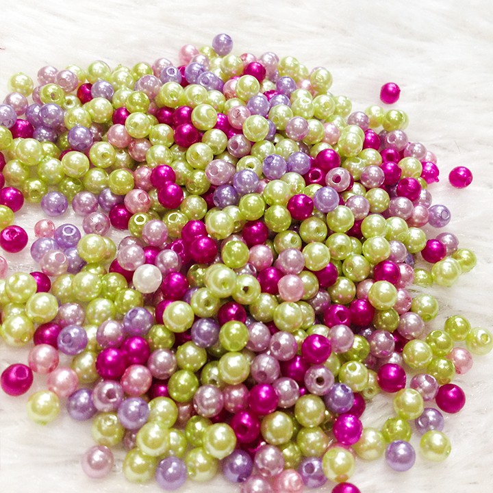 300 hạt cườm nhựa tròn 4li cườm hoa mai làm vòng tay trang trí handmade nhiều màu dễ thương