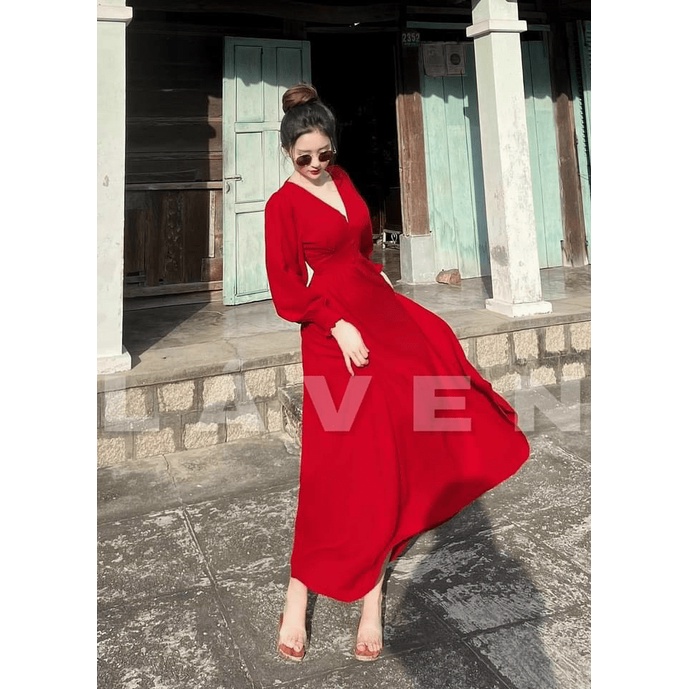 ĐẦM MAXII CỔ TIM NÚT BỌC TAY DÀI QUYẾN RŨ SIÊU XINH