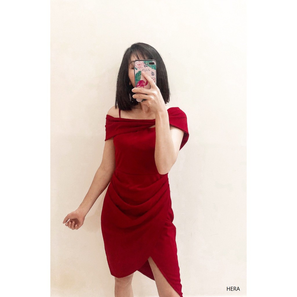 [Freeship đơn từ 0đ] [SALE LỖ] Đầm dự tiệc Hera dress - Đầm body vạt xéo nhún bèo hàng thiết kế . ་ ,