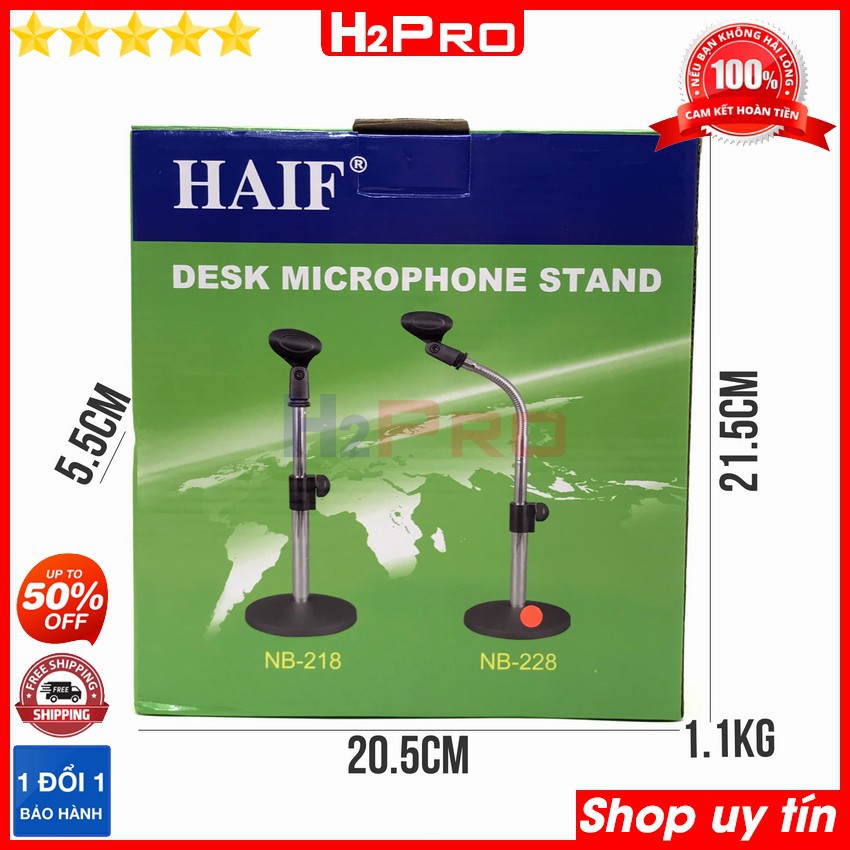 Chân micro đứng để bàn HAIF NB228 H2Pro chính hãng cao 30cm thân inox-cổ xoắn đa chiều, chân gắn micro đứng để bàn