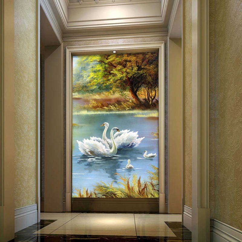 Bộ Tranh Đính Đá 5D Tự Làm Hình Thiên Nga Trắng Trang Trí Nhà Cửa