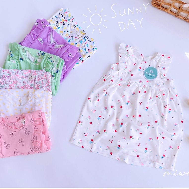 Váy Chất Cotton Mềm Cánh Tiên Kèm Khuy Lưng Giọt Nước Cho Bé Gái MINTSCLOSET Size Từ 1 - 6 Tuổi - GV0039