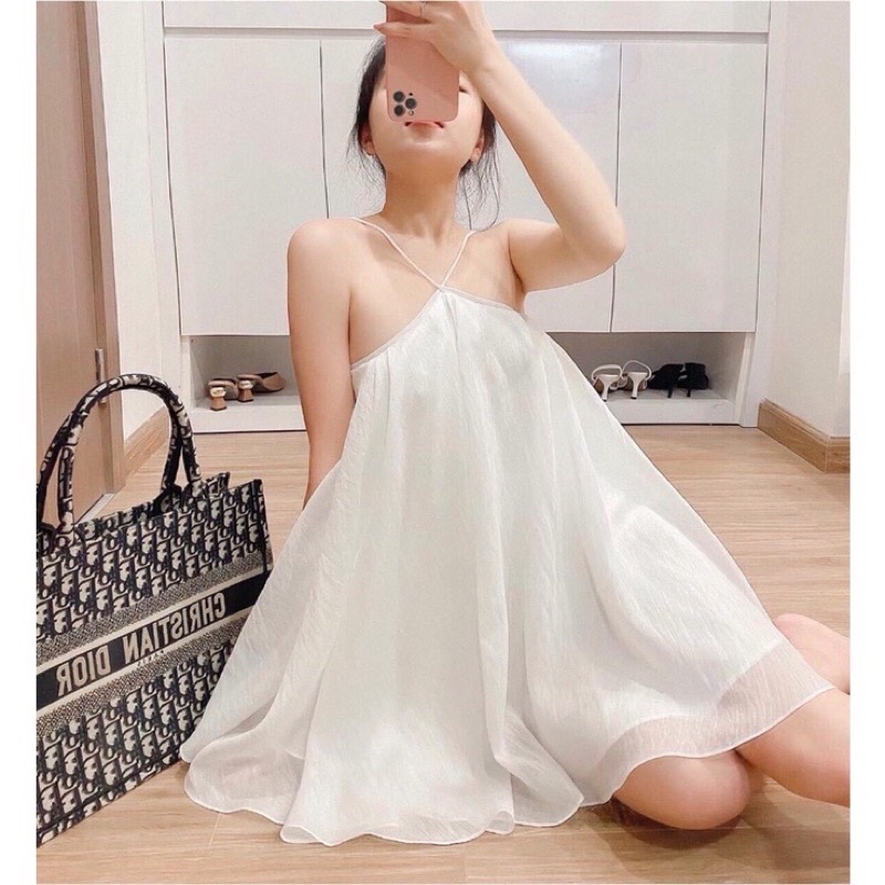 Đầm 2 Dây Cổ Yếm Nữ Dáng Ngắn Xoè Mặc 2 Kiểu Áo Form Giấu Quần Váy Sát Nách Voan Bèo Siêu Xinh Nữ Tính Đi Biển Sexy