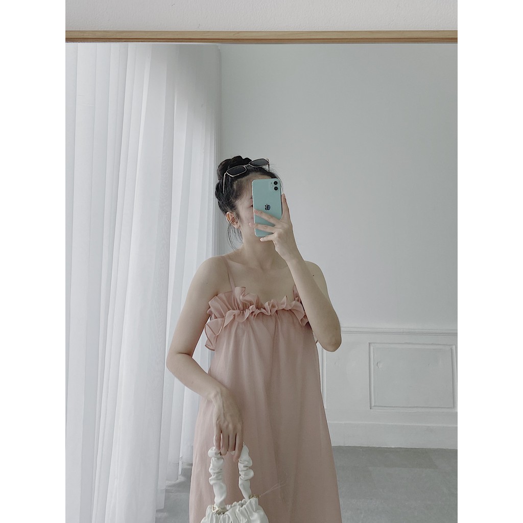YU CHERRY | Đầm hai dây bèo hoa viền ngực Peplum Cami Dress YD140