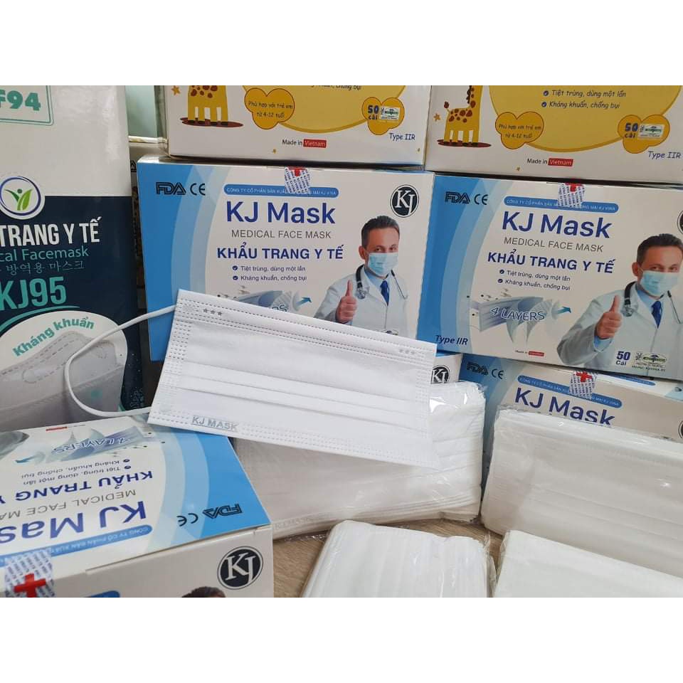 Khẩu Trang Y Tế 4 Lớp Giấy Kháng Khuẩn , 1 Nilon / 1 Chiếc , Hàng Công Ty KJ Mark