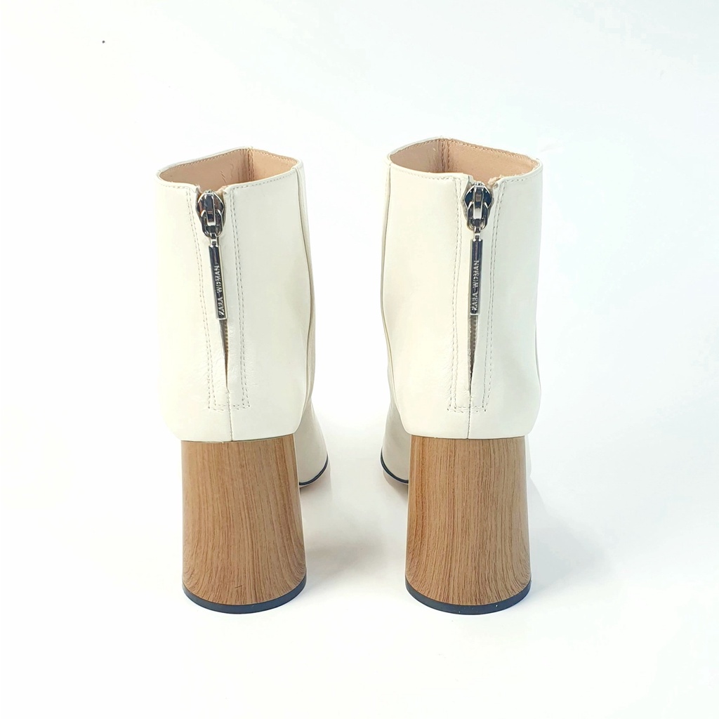 Giày Boot Cổ Thấp Za Ra Da Bò Thật Nguyên Miếng Hàng Thu Đông Đế Cao 7cm màu trắng kem | BigBuy360 - bigbuy360.vn