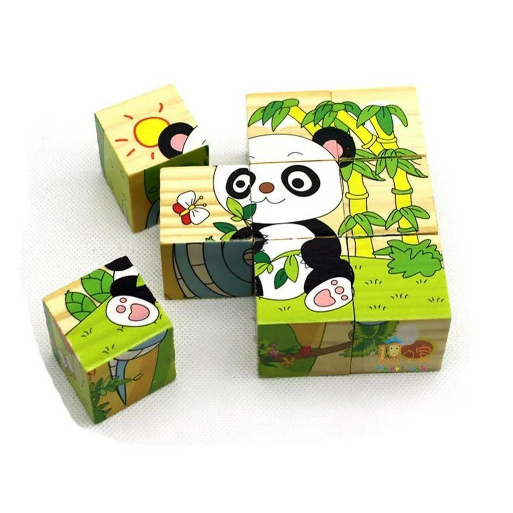 Bộ đồ chơi gồm 9 miếng ghép, có thể ghép được 6 hình khác nhau