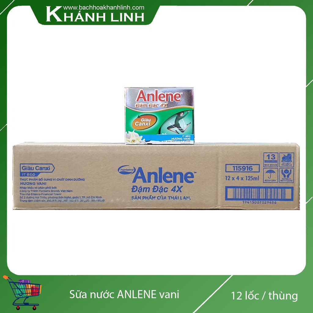 Sữa Nước Anlene Đậm Đặc 4X Hương Vanilla Thùng 12 Lốc ( 48 hộp)